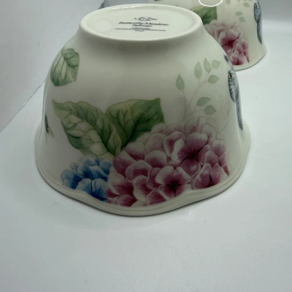 Set of 4 Lenox Butterfly Meadow‎ Hydrangea Bowls Porcelain Floral Butterfly 5.5